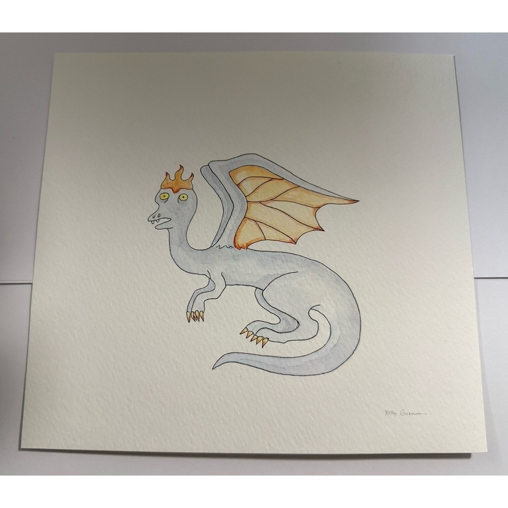 The Dragon - Original Pen And Watercolor Painting Art Animation Style ooak